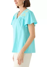 Women's Henley Embroidered Top