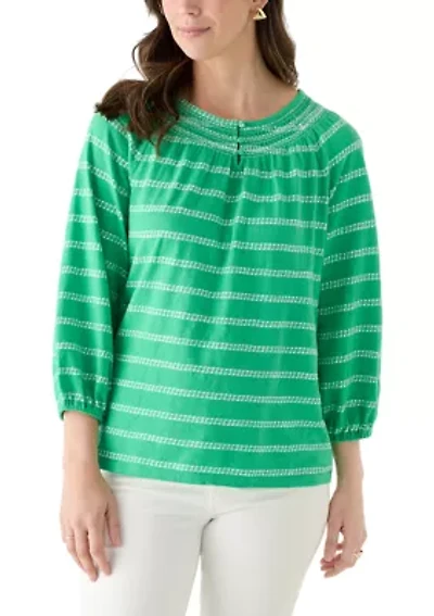 Women's 3/4 Sleeve Smocked Texture Top