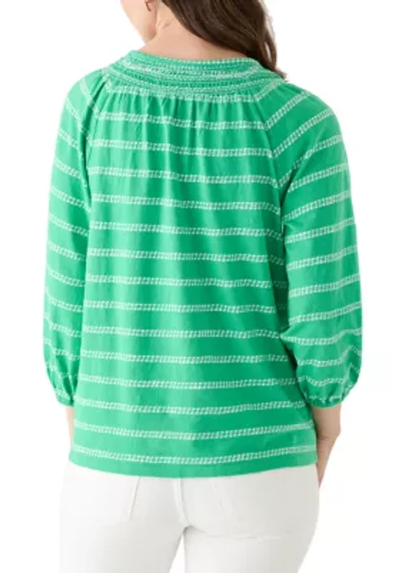 Women's 3/4 Sleeve Smocked Texture Top