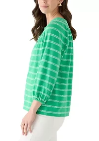 Women's 3/4 Sleeve Smocked Texture Top