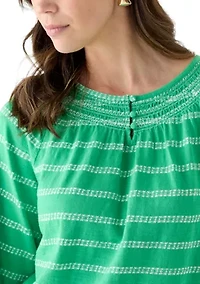 Women's 3/4 Sleeve Smocked Texture Top