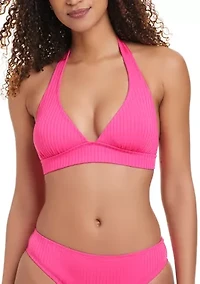 Women's Ribbed Texture Halter Swim Top