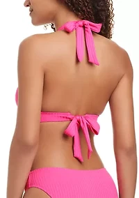 Women's Ribbed Texture Halter Swim Top