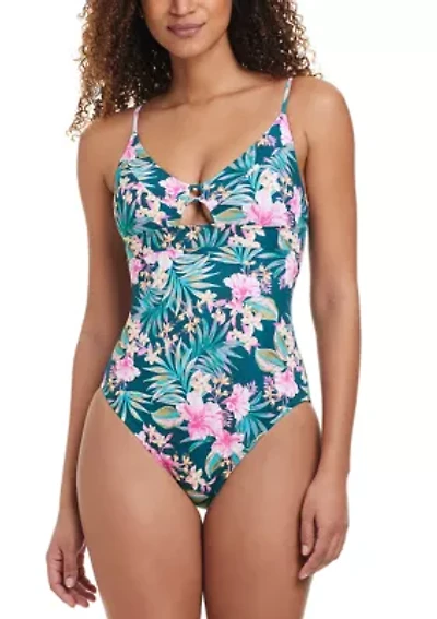Women's Tropical Cutout One Piece Bathing Suit