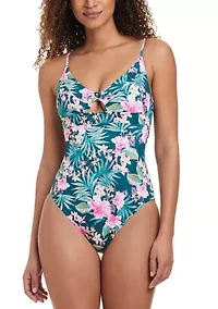 Women's Tropical Cutout One Piece Bathing Suit