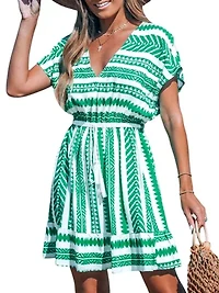 Women's Green Geo Dolman Sleeve Mini Cover-Up