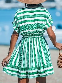 Women's Green Geo Dolman Sleeve Mini Cover-Up