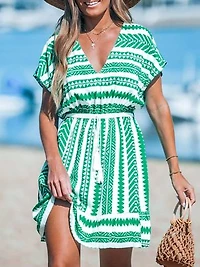 Women's Green Geo Dolman Sleeve Mini Cover-Up