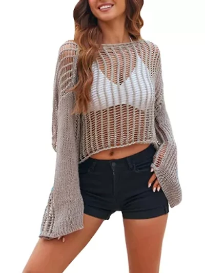 Women's Sheer Crochet Swim Cover Up Top