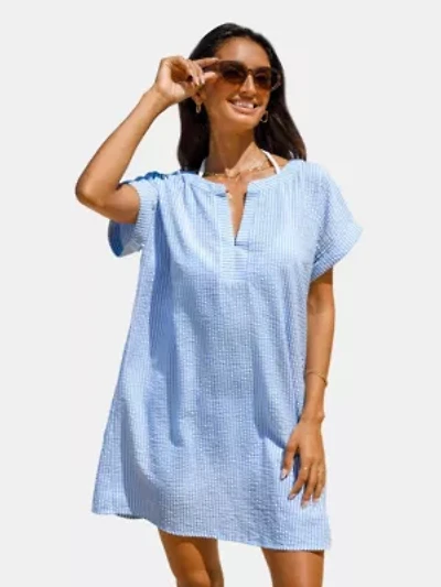 Women's Pinstriped Seersucker Cover-Up Dress