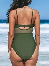 Women's Chic Olive Green Wrap One-Piece Swimsuit