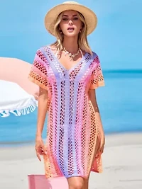 Women's Vibrant Crochet Beach Cover Up Dress