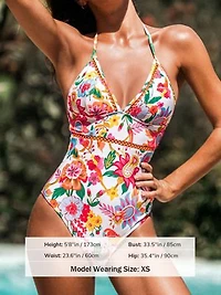 Women's Vibrant Floral Halter One Piece Swimsuit