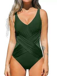 Women's Mesh Wrapped Vneck One Piece Swimsuit