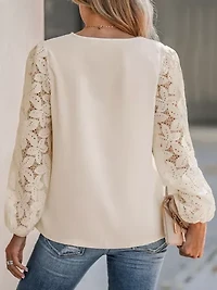 Women's Floral Lace Scalloped V Neck Top