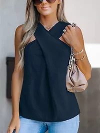 Women's Chic Navy Cross-Front Tank Top