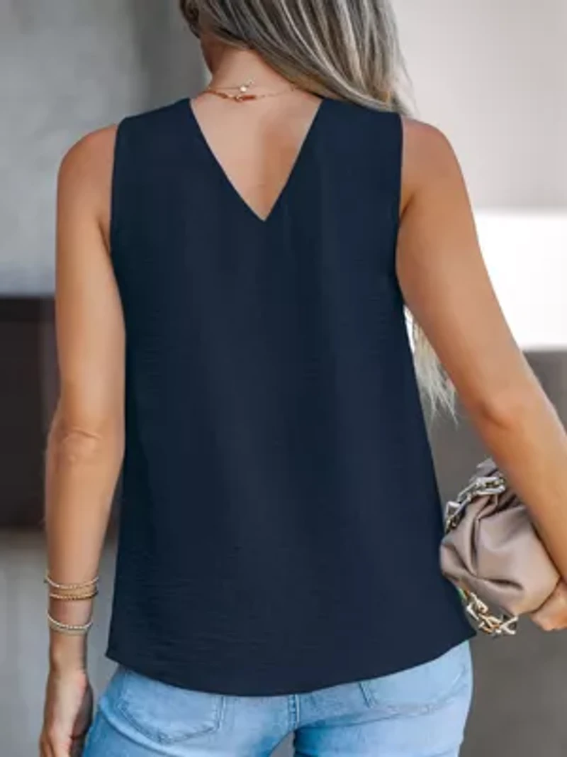 Women's Chic Navy Cross-Front Tank Top