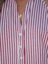 Women's Striped V-Neck Buttoned Top