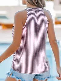 Women's Striped V-Neck Buttoned Top