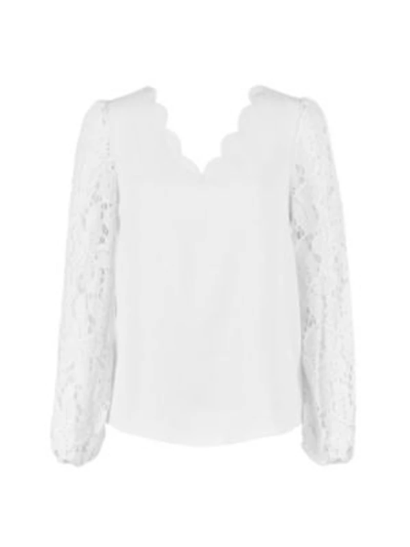 Women's Floral Lace Scalloped V Neck Top
