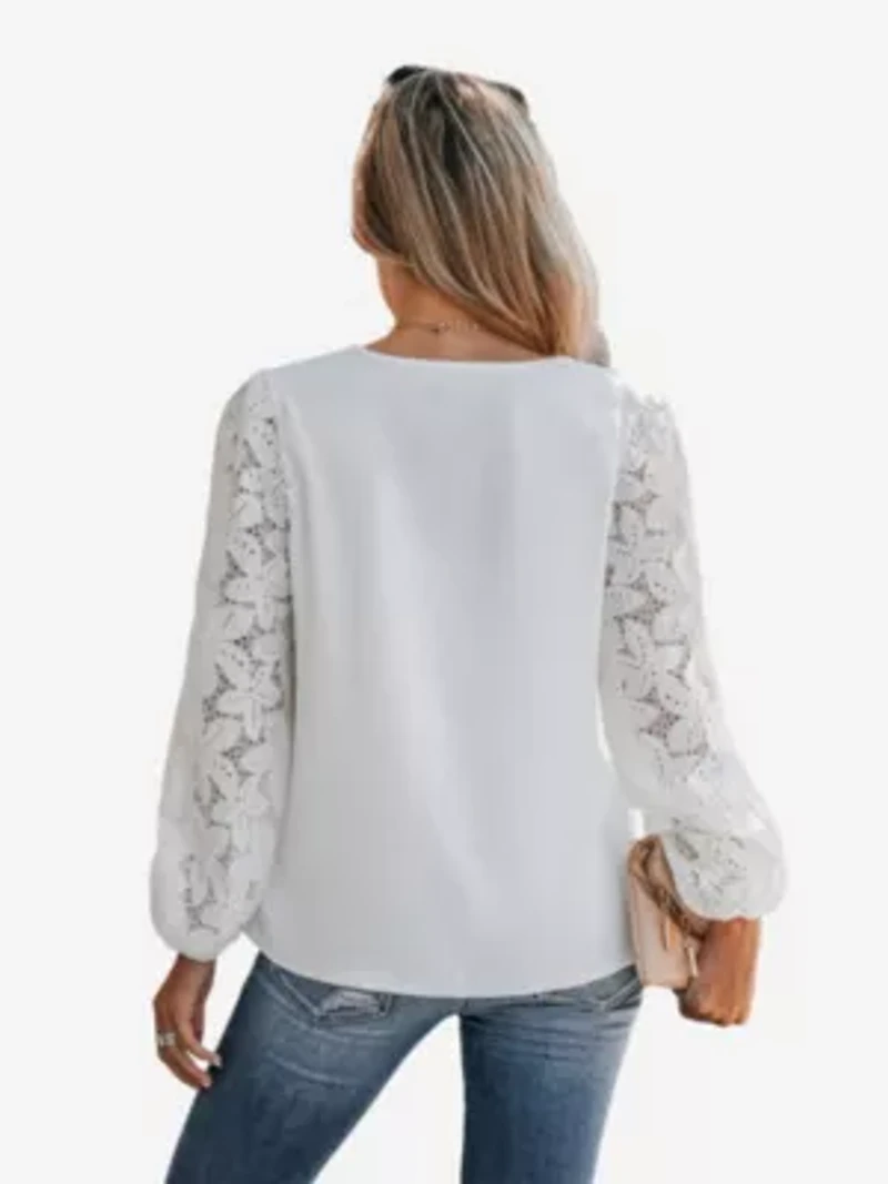 Women's Floral Lace Scalloped V Neck Top