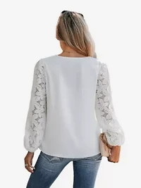 Women's Floral Lace Scalloped V Neck Top