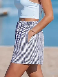 Women's Striped High-Waisted Beach Cover Ups Shorts