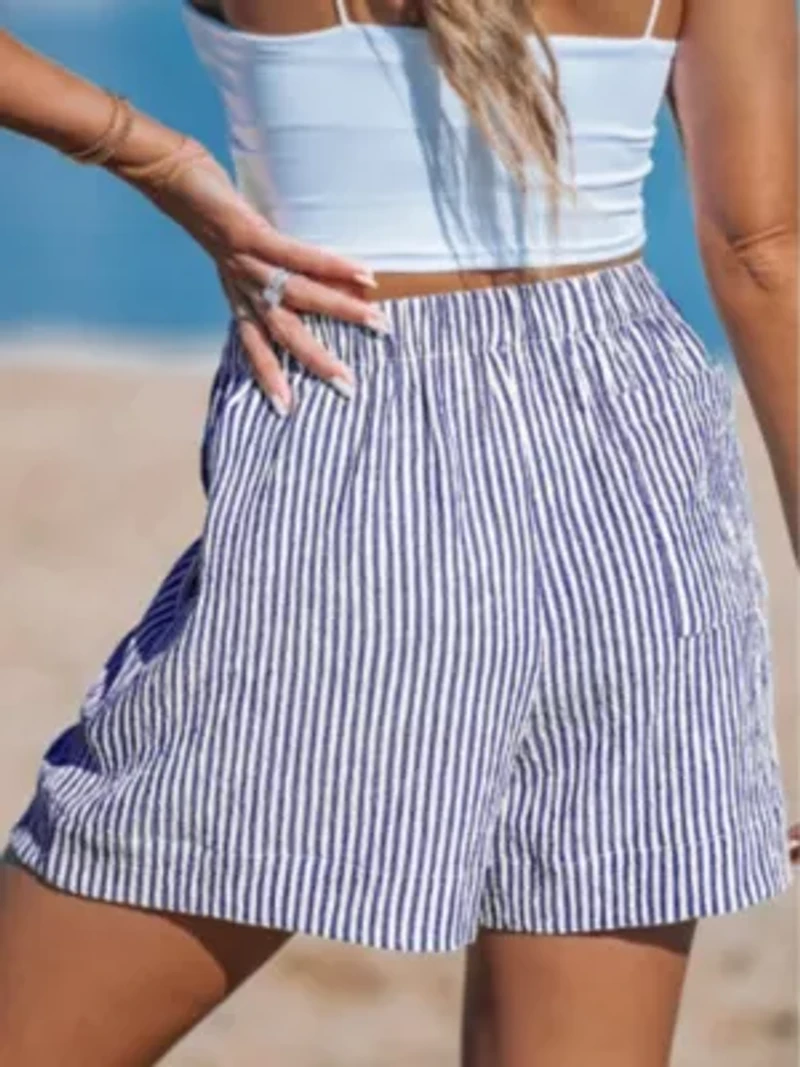 Women's Striped High-Waisted Beach Cover Ups Shorts