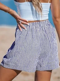 Women's Striped High-Waisted Beach Cover Ups Shorts
