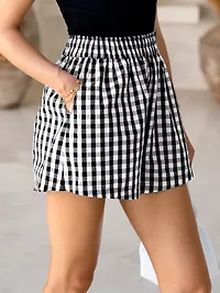 Women's Chic Gingham Print Smocked Shorts