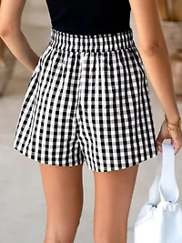 Women's Chic Gingham Print Smocked Shorts