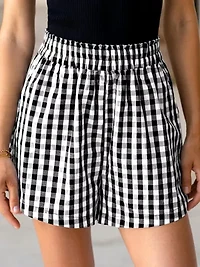 Women's Chic Gingham Print Smocked Shorts