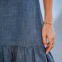 Women's Charming Chambray Back Tie Ruffle Dress