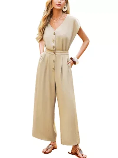 Women's Elegant Button-Down Wide Leg Jumpsuit