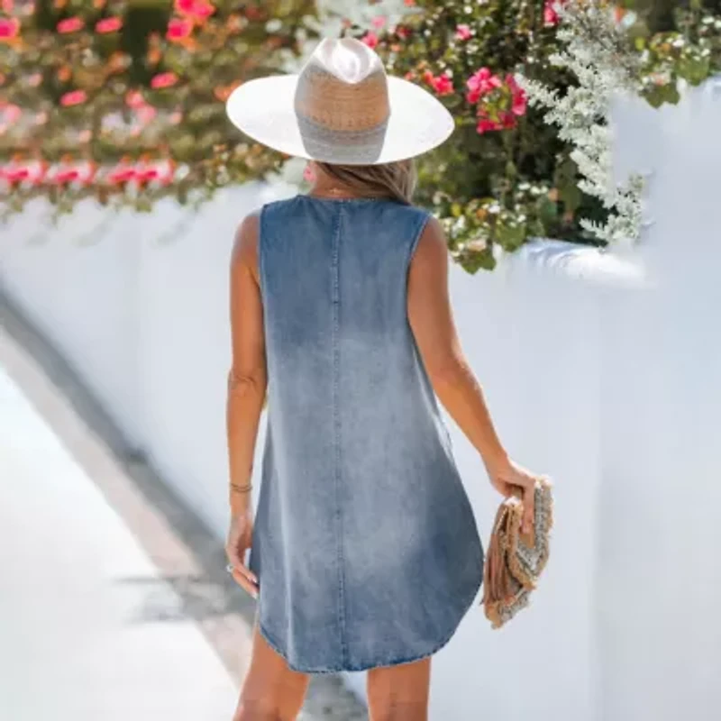 Women's Denim V-Neck Mini Dress