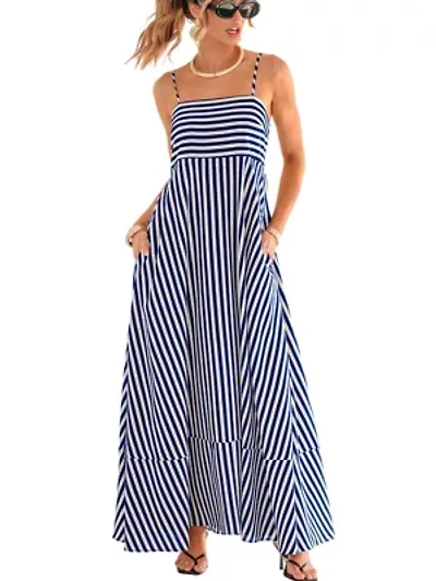 Women's Striped Spaghetti Strap Maxi Tiered Dress