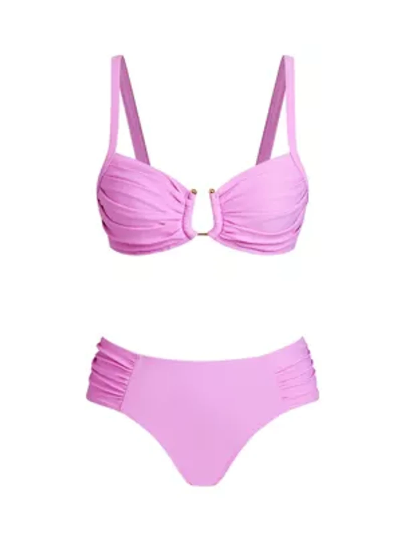 Women's Pink Alluring Two-Piece Swimsuit with Knotted Detailing