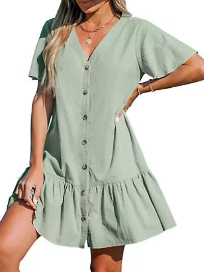 Women's V-Neck Flounce Mini Dress