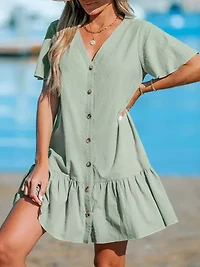 Women's V-Neck Flounce Mini Dress