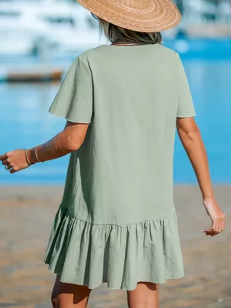 Women's V-Neck Flounce Mini Dress
