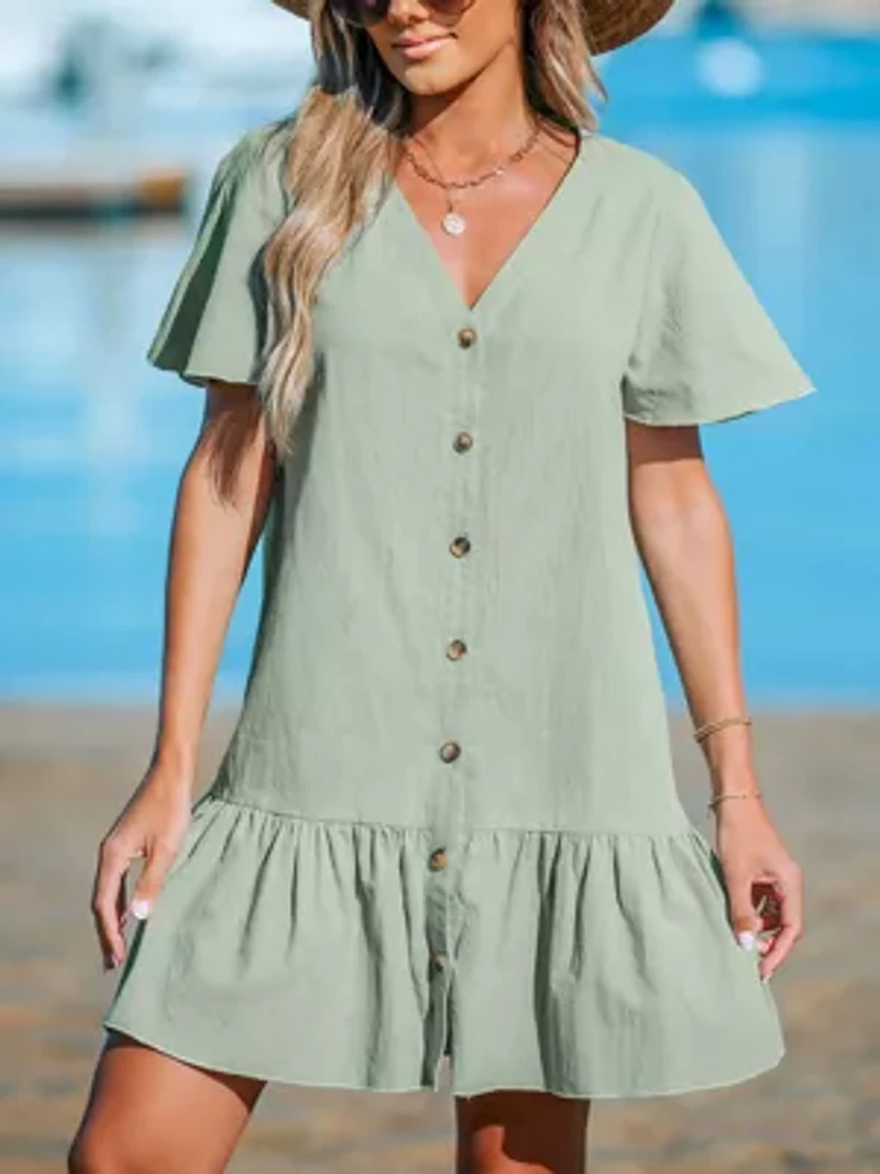 Women's V-Neck Flounce Mini Dress