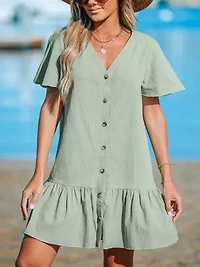 Women's V-Neck Flounce Mini Dress
