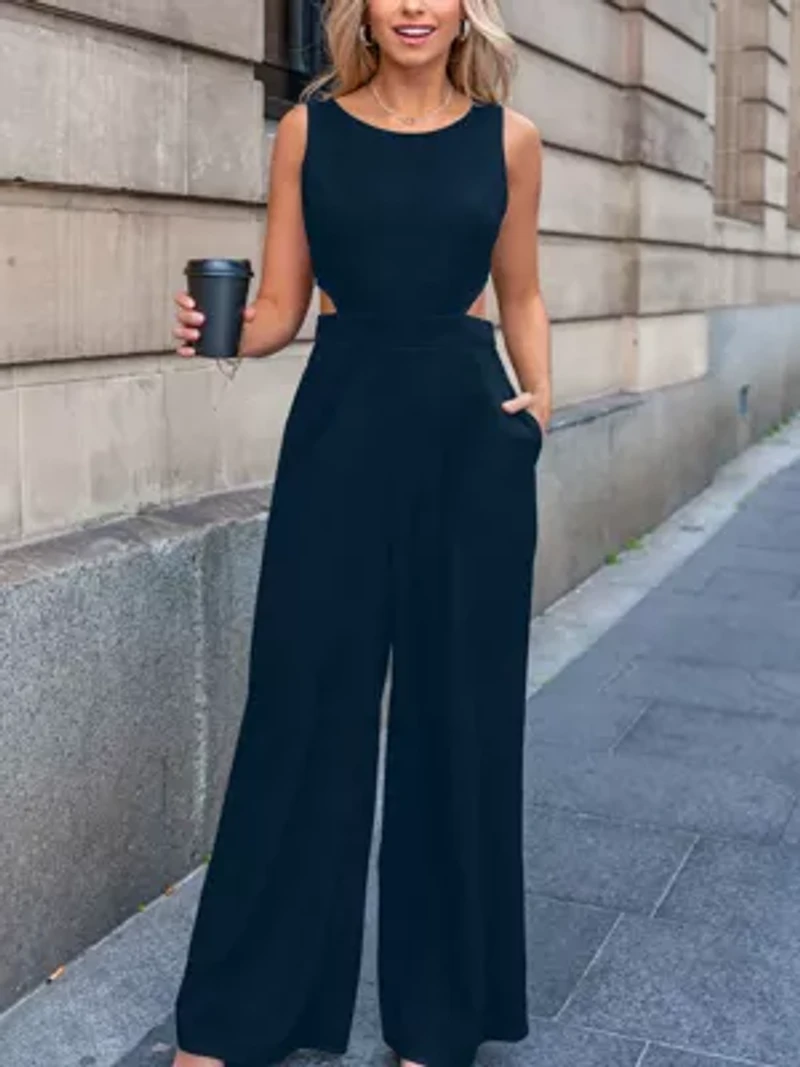 Women's Elegant Sleeveless Wide-Leg Jumpsuit