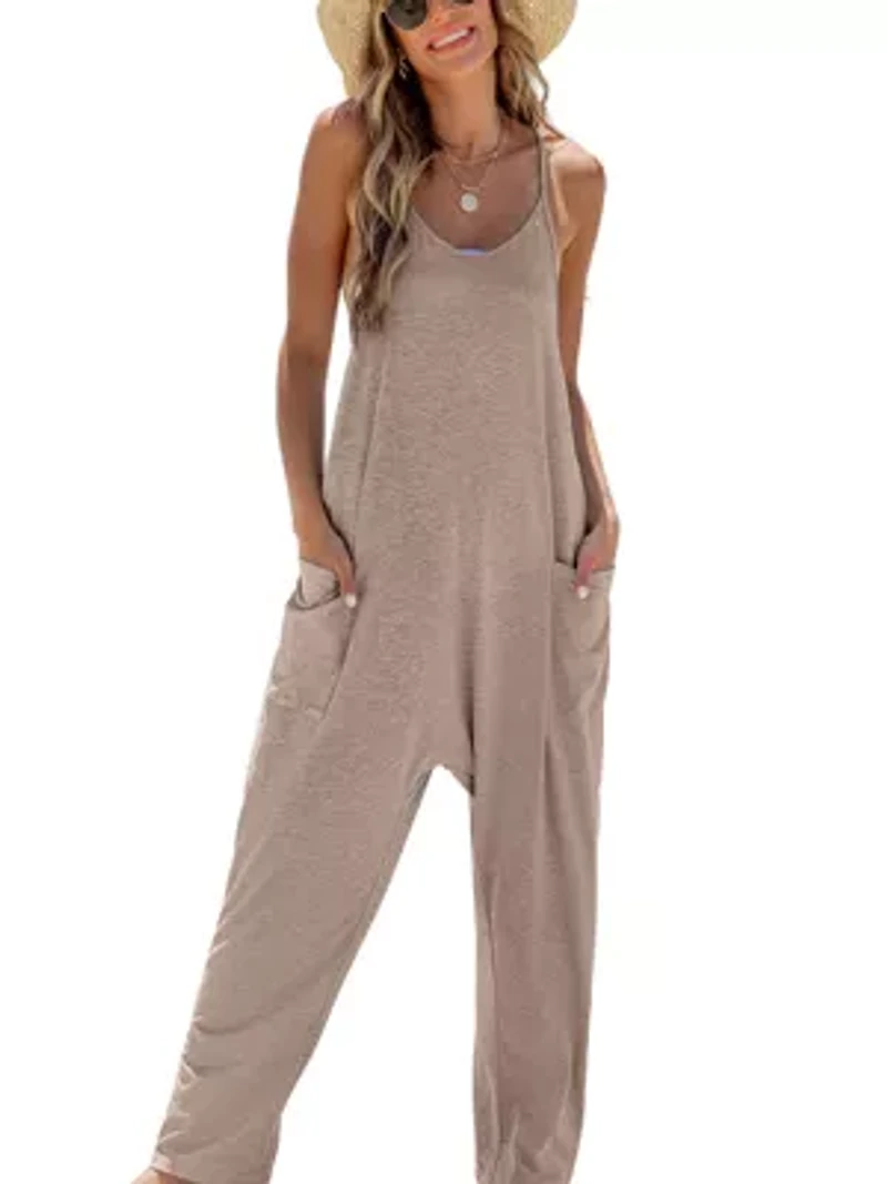 Women's Sleeveless Scoop Neck Loose Leg Jumpsuit