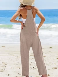 Women's Sleeveless Scoop Neck Loose Leg Jumpsuit