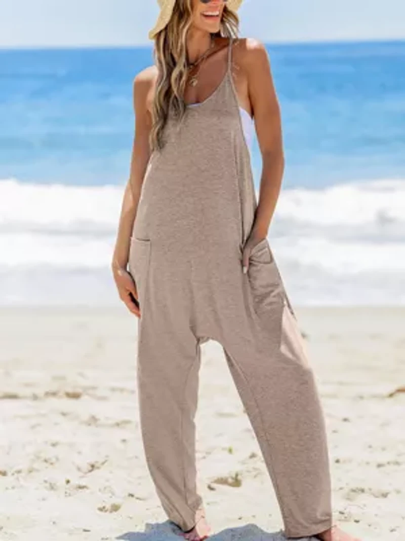 Women's Sleeveless Scoop Neck Loose Leg Jumpsuit
