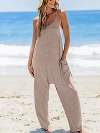 Women's Sleeveless Scoop Neck Loose Leg Jumpsuit
