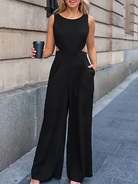 Women's Elegant Sleeveless Wide-Leg Jumpsuit