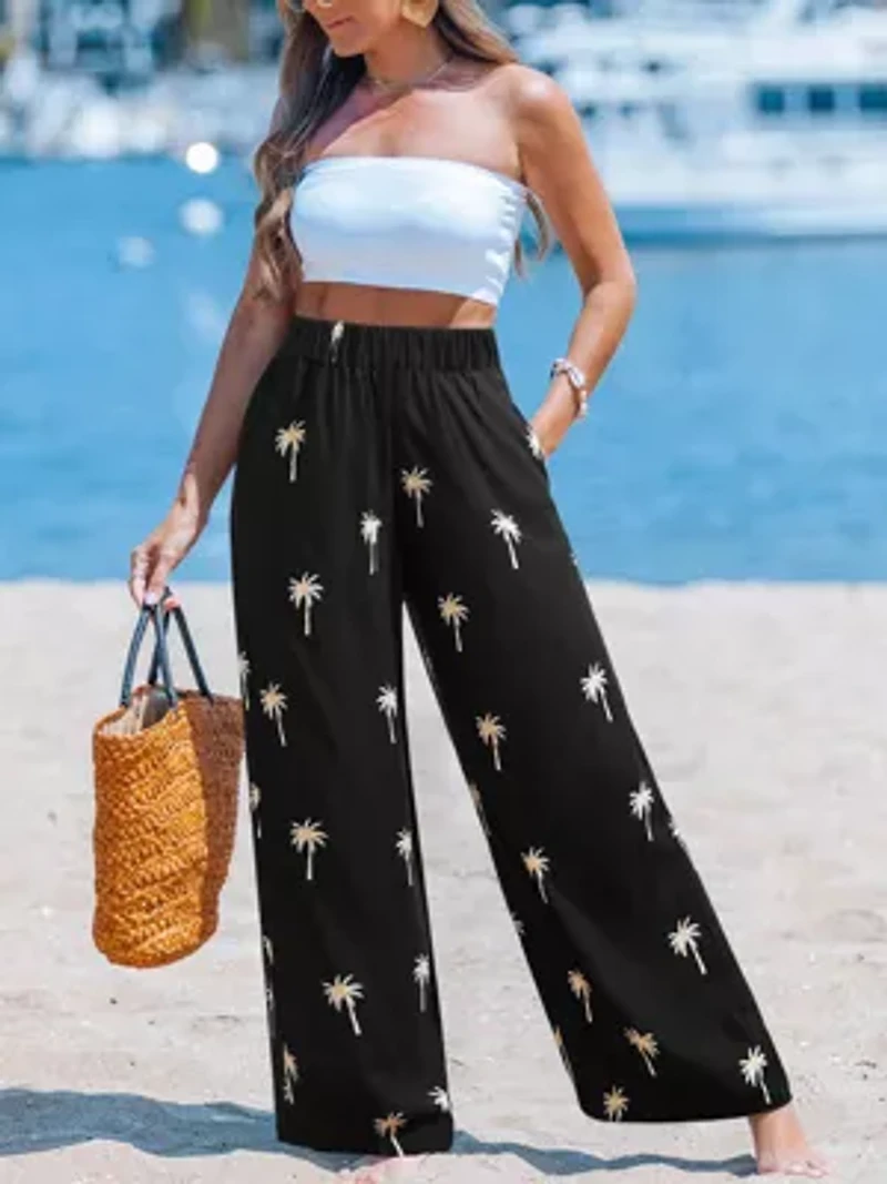 Women's Palm Tree Print Pants