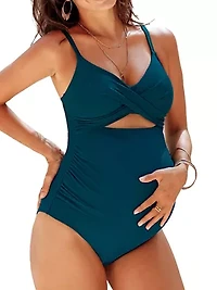 Women's Maternity Elegant One-Piece Swimsuit with Wrap Front